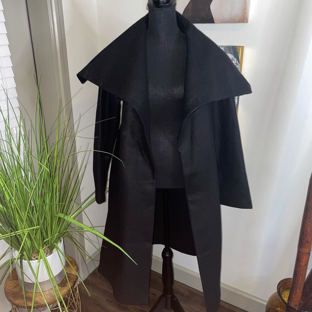 Black hooded pea coat, black, Large